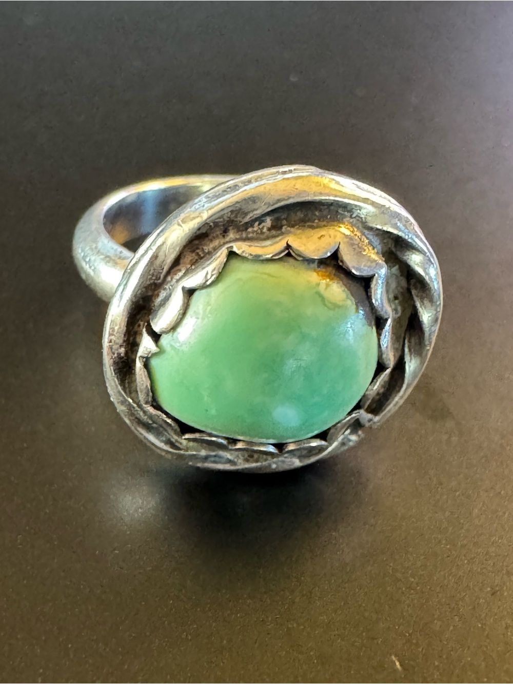 Sterling Silver Green Turquoise Artisan Pinkie Ring -  Size 3.25